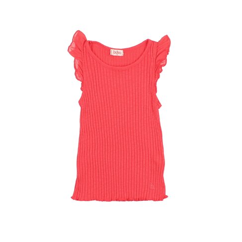 Buho Rib Ruffle T-shirt - Coral
