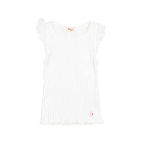 Buho Rib Ruffle T-shirt - White