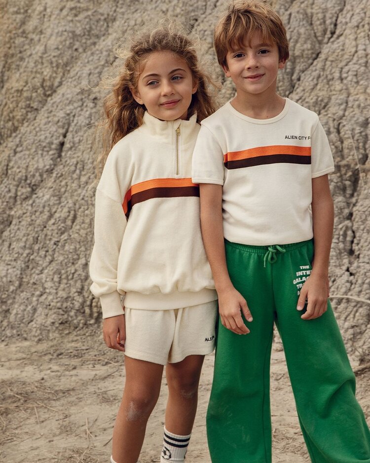 Mini Rodini Alien City FC emb halfzip terr sweatshirt - Off White