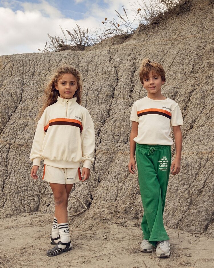 Mini Rodini Alien City FC emb halfzip terr sweatshirt - Off White