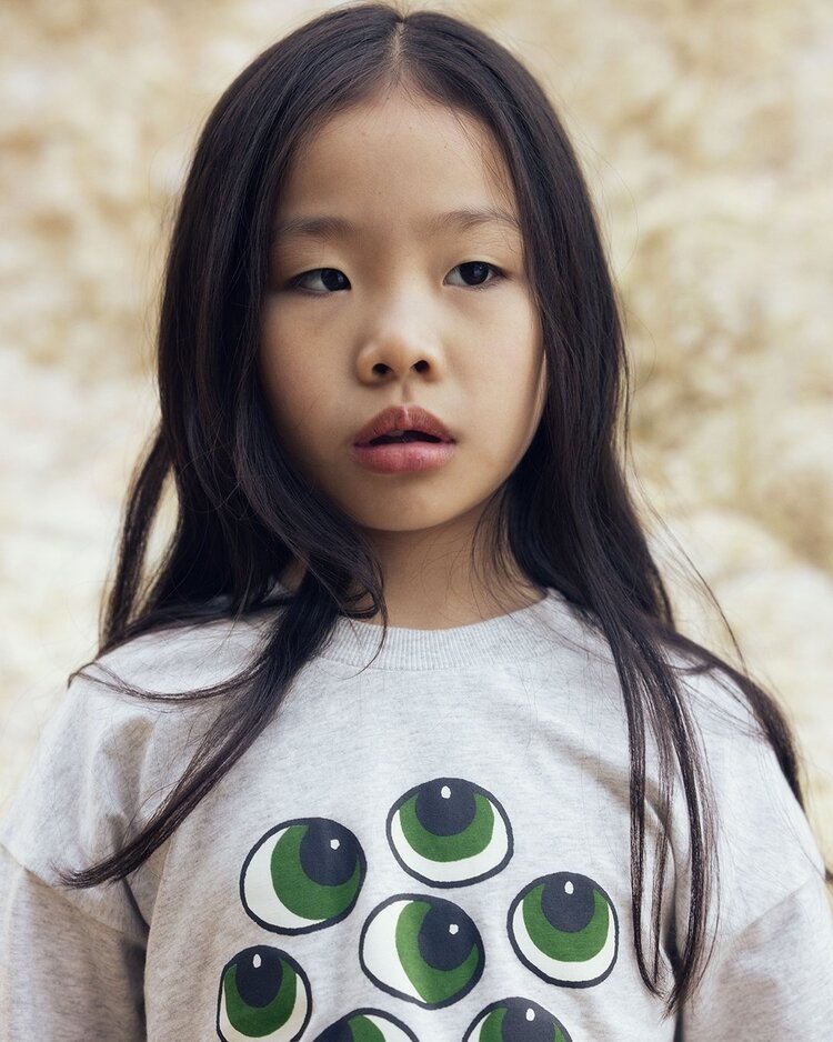 Mini Rodini Eyes sp ss tee  - Grey Melange