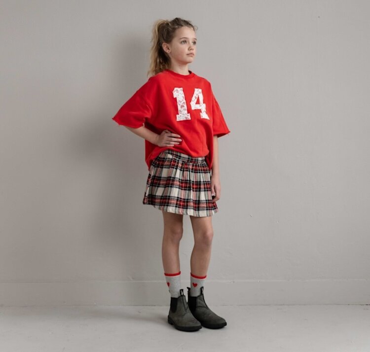 Jenest Stella Skirt - Ivory Off Black Red Check