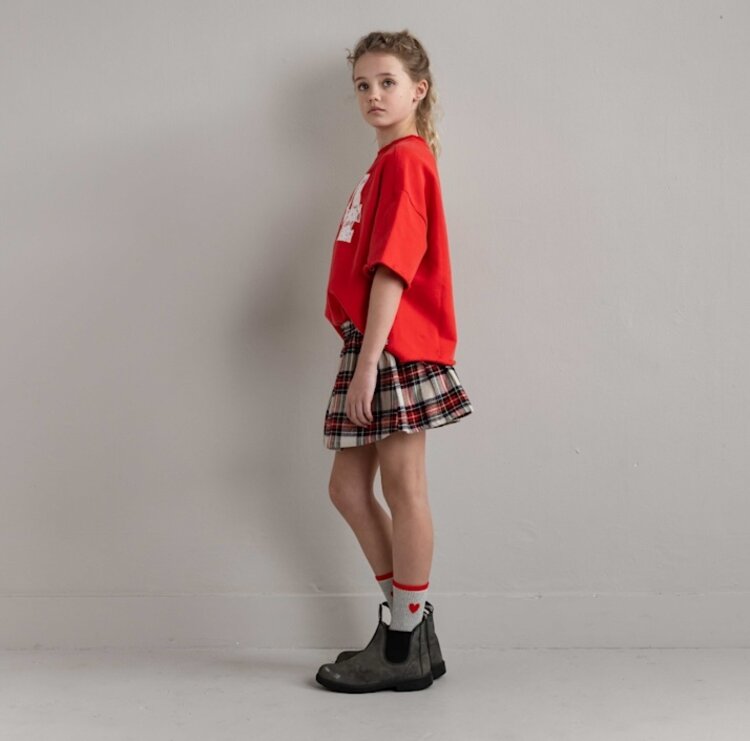 Jenest Stella Skirt - Ivory Off Black Red Check