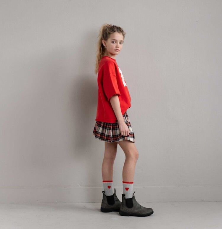 Jenest Stella Skirt - Ivory Off Black Red Check
