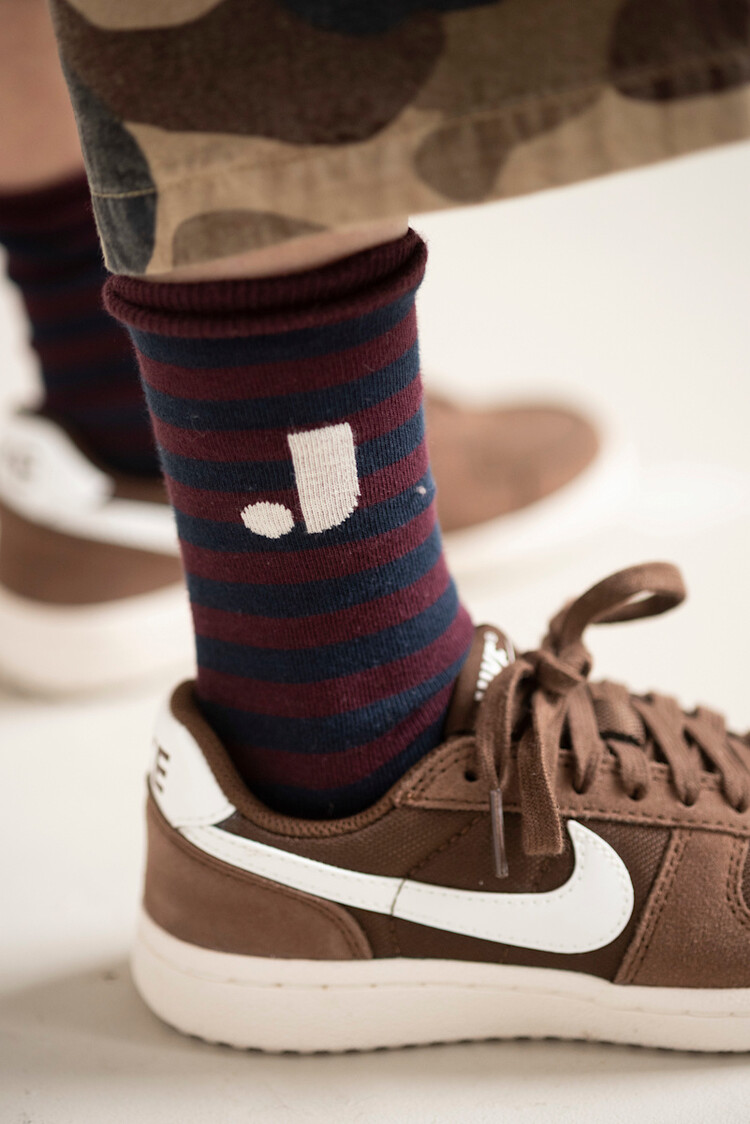 Jenest J Stripe Socks - Navy Blue Cherry Bordeaux
