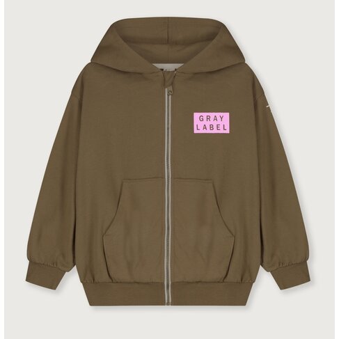 Gray Label Logo Hooded Cardigan w/ Zip GOTS - Woody - Bubblegum