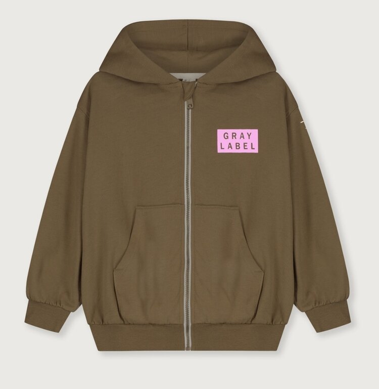 Gray Label Logo Hooded Cardigan w/ Zip GOTS - Woody - Bubblegum