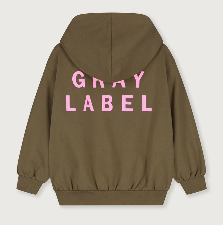 Gray Label Logo Hooded Cardigan w/ Zip GOTS - Woody - Bubblegum
