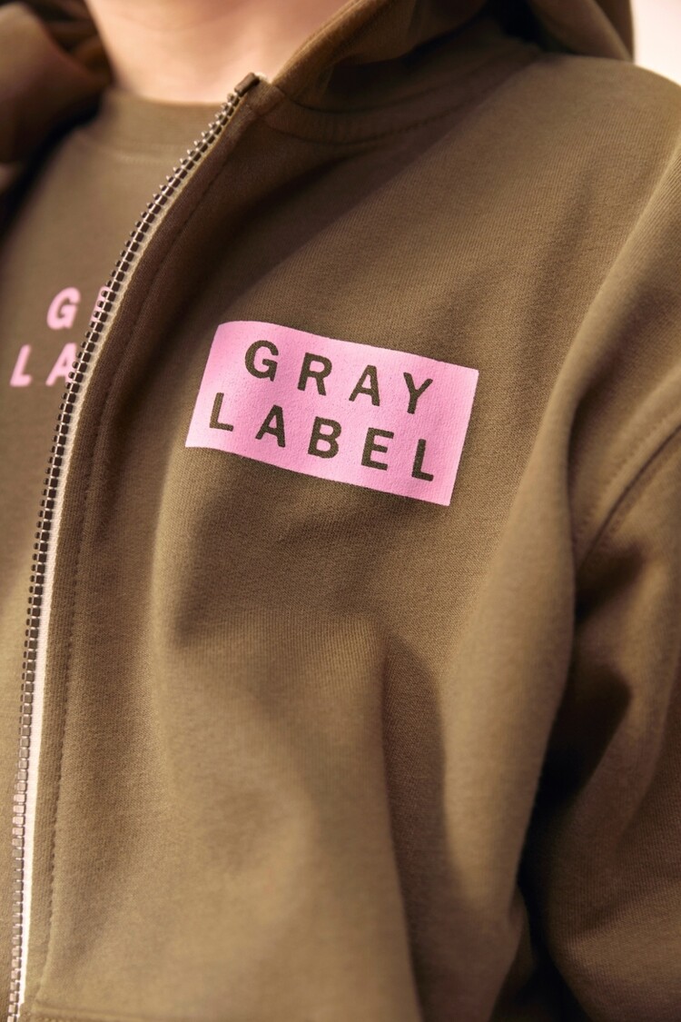 Gray Label Logo Hooded Cardigan w/ Zip GOTS - Woody - Bubblegum