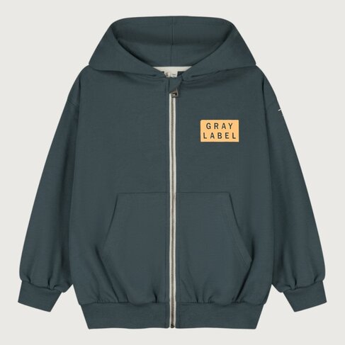 Gray Label Logo Hooded Cardigan w/ Zip GOTS - Blue Gray - Bright Cookie