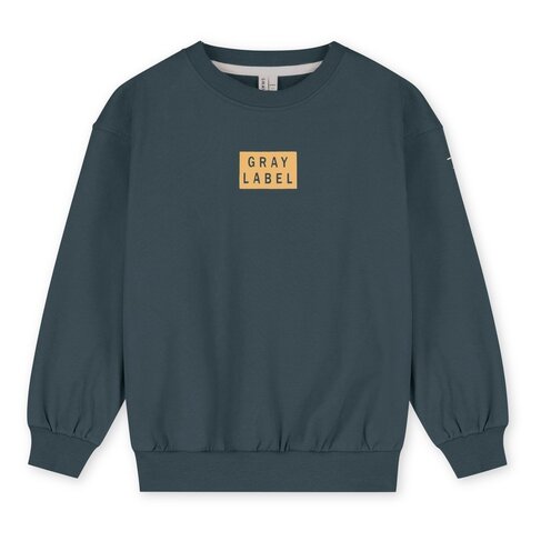 Gray Label Logo Dropped Shoulder Sweater GOTS - Blue Gray - Bright Cookie