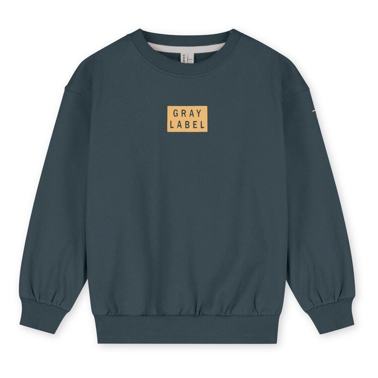 Gray Label Logo Dropped Shoulder Sweater GOTS - Blue Gray - Bright Cookie