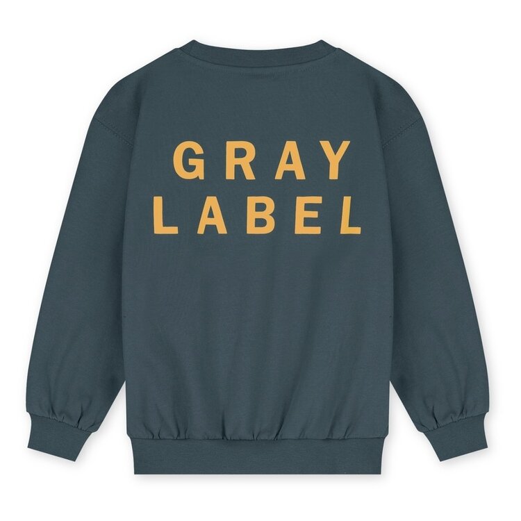 Gray Label Logo Dropped Shoulder Sweater GOTS - Blue Gray - Bright Cookie