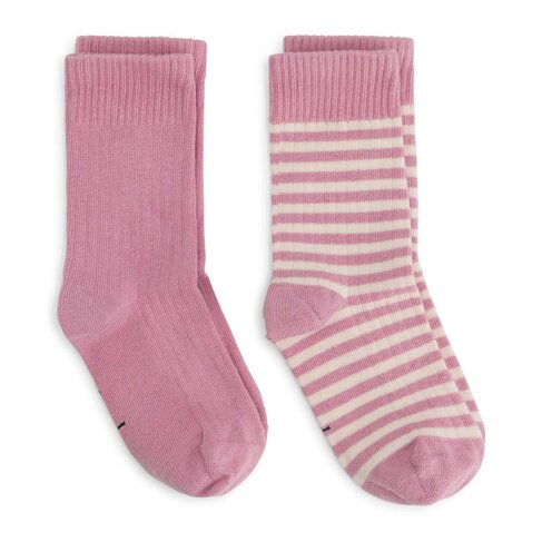 Gray Label Ribbed Socks GOTS | 2-pack - Bubblegum - Cream