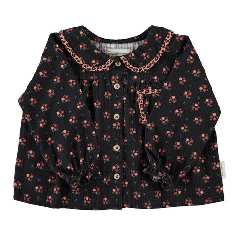 Piupiuchick peter pan collar blouse | black w/ flowers
