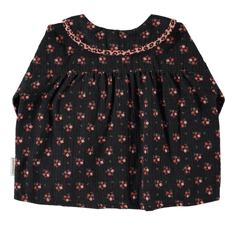 Piupiuchick peter pan collar blouse | black w/ flowers
