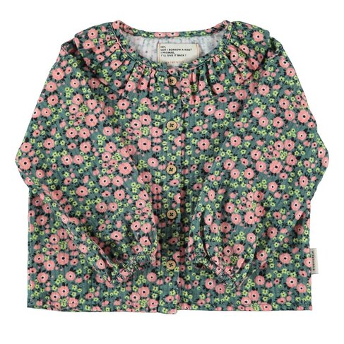 Piupiuchick blouse w/ round collar | green w/ multicolor flowers
