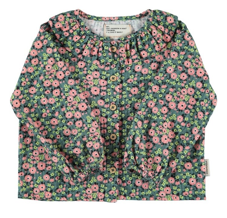Piupiuchick blouse w/ round collar | green w/ multicolor flowers