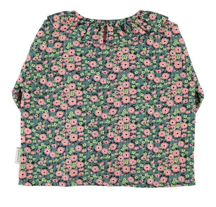 Piupiuchick blouse w/ round collar | green w/ multicolor flowers