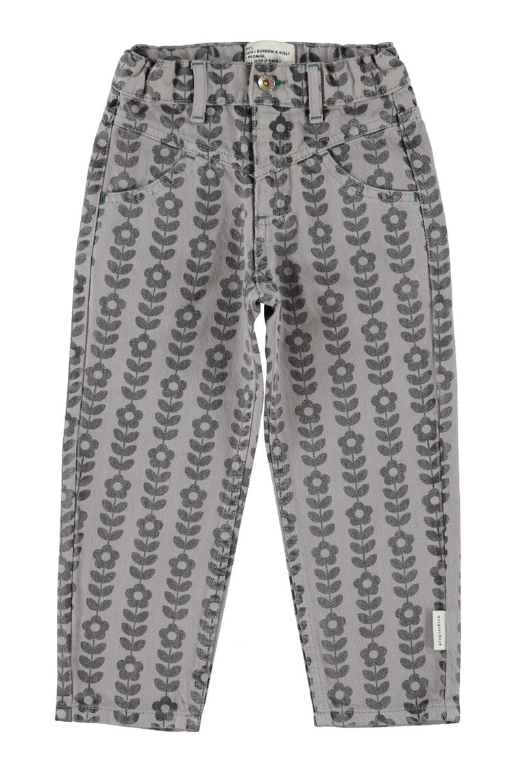 Piupiuchick mom fit trousers | grey w/ black flowers