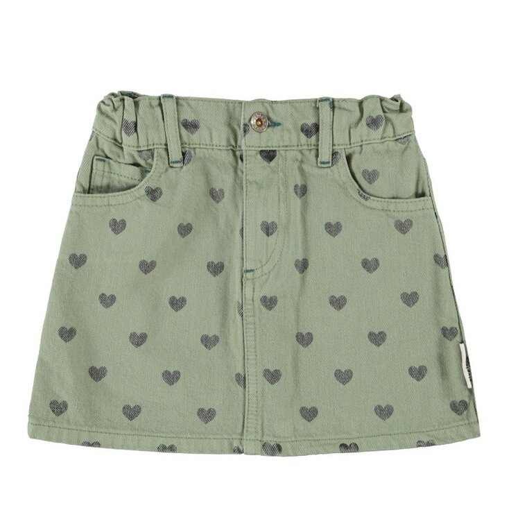 Piupiuchick short skirt | olive green w/ black hearts