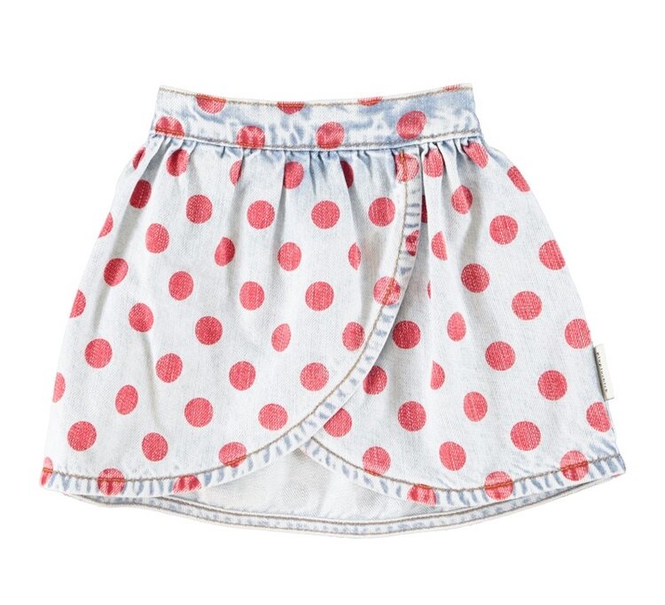 Piupiuchick short skirt | light blue denim w/ red dots