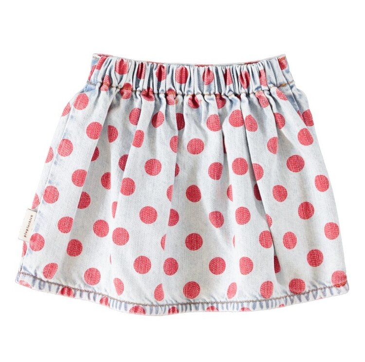 Piupiuchick short skirt | light blue denim w/ red dots