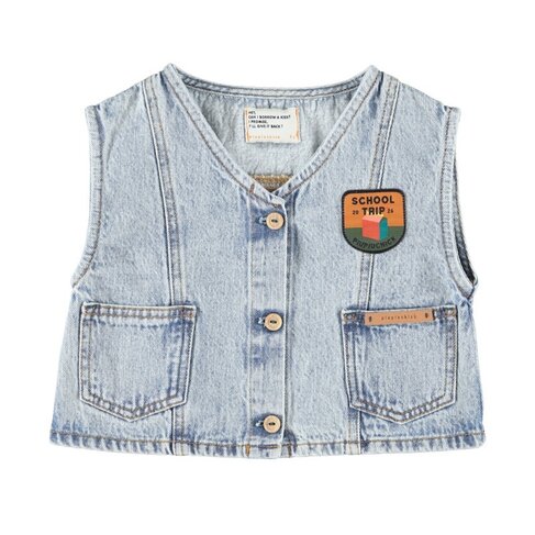 Piupiuchick waistcoat | fadded light blue denim w/ "captain" print