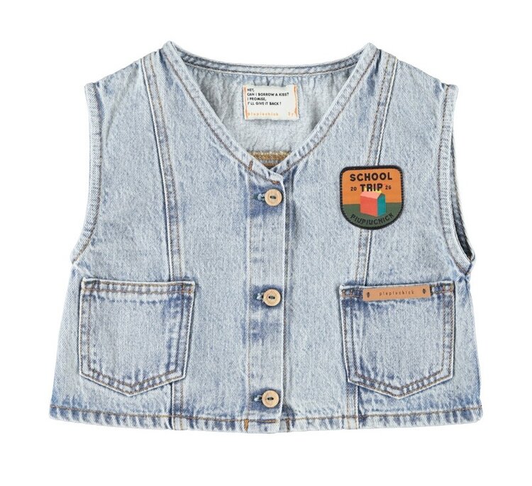 Piupiuchick waistcoat | fadded light blue denim w/ "captain" print