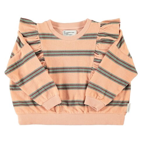 Piupiuchick terry cotton sweatshirt | light pink w/ double stripes