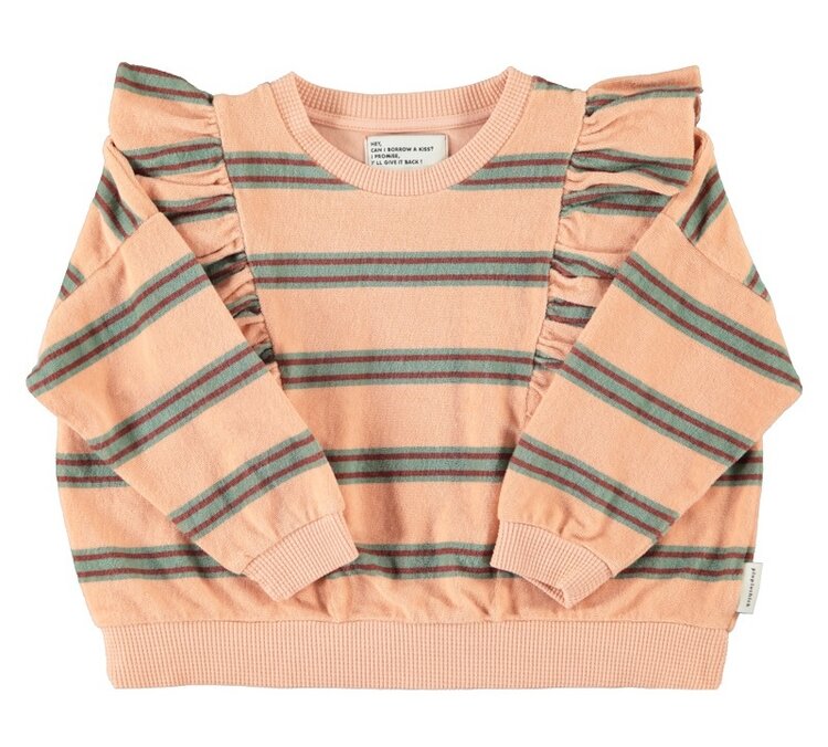 Piupiuchick terry cotton sweatshirt | light pink w/ double stripes