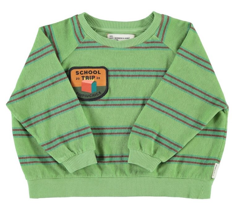 Piupiuchick terry cotton sweatshirt | green w/ double stripes