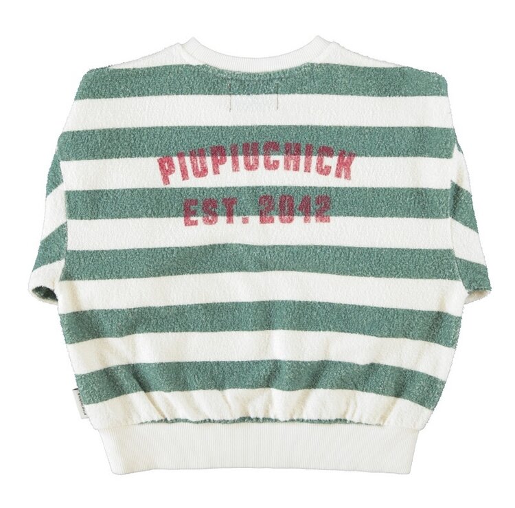 Piupiuchick sweatshirt | ecru & green stripes w/ "piupiuchick" print