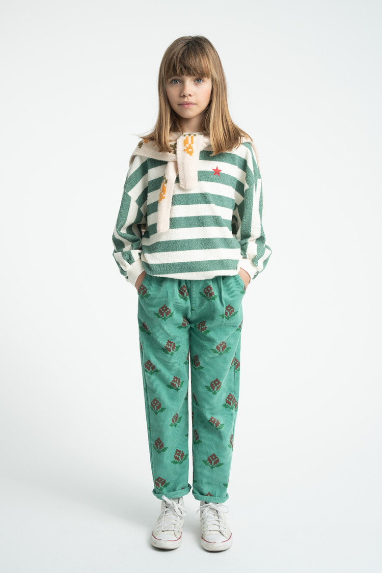 Piupiuchick sweatshirt | ecru & green stripes w/ "piupiuchick" print
