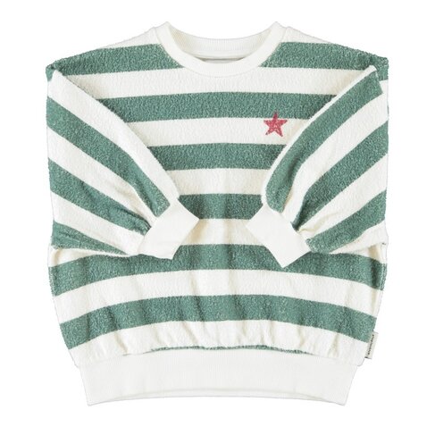Piupiuchick sweatshirt | ecru & green stripes w/ "piupiuchick" print