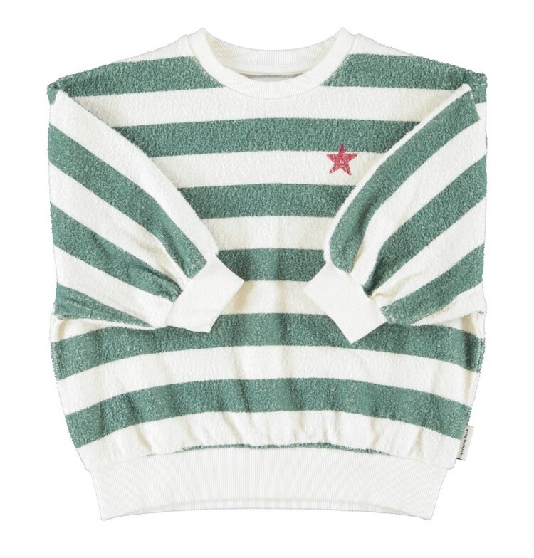Piupiuchick sweatshirt | ecru & green stripes w/ "piupiuchick" print