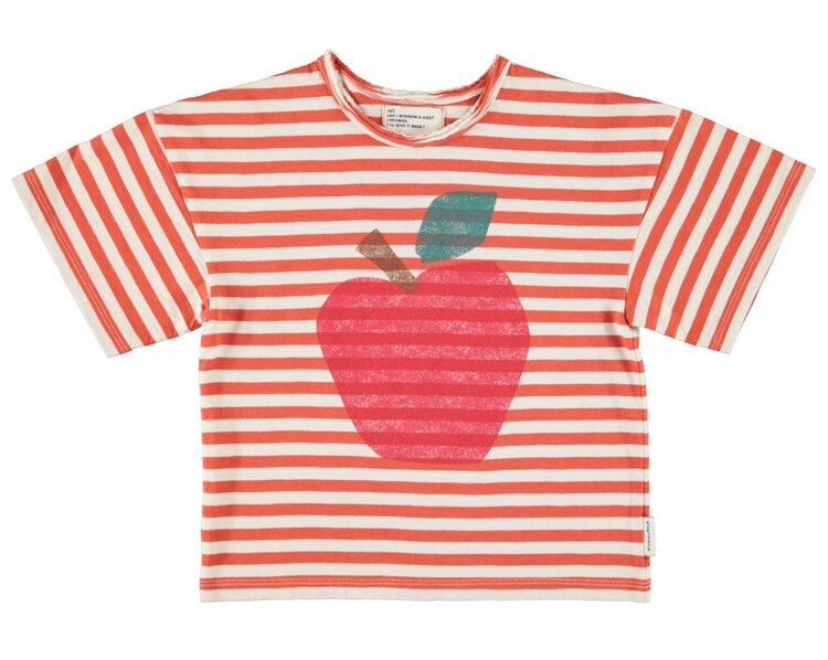 Piupiuchick oversize t'shirt | red & ecru stripes w/ apple print