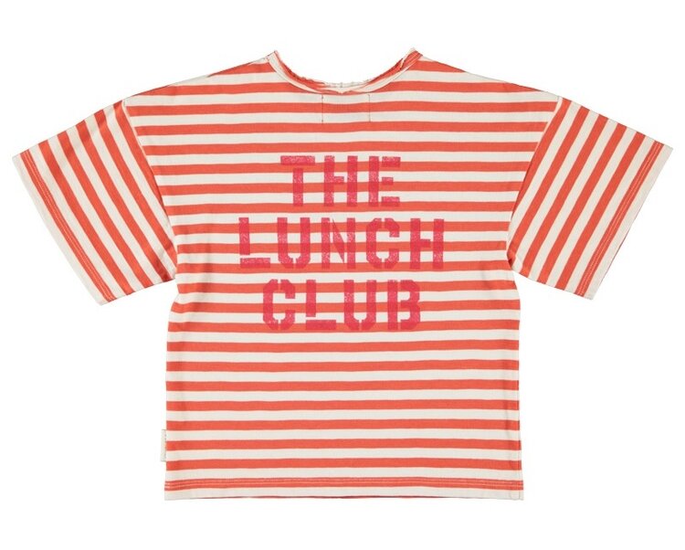 Piupiuchick oversize t'shirt | red & ecru stripes w/ apple print