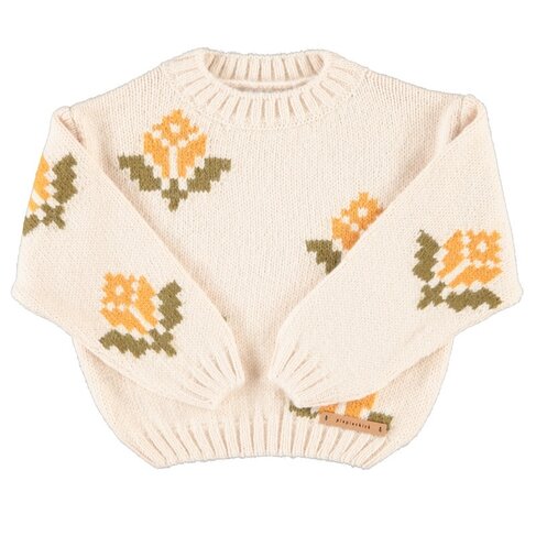 Piupiuchick jacquard sweater | ecru w/ flowers