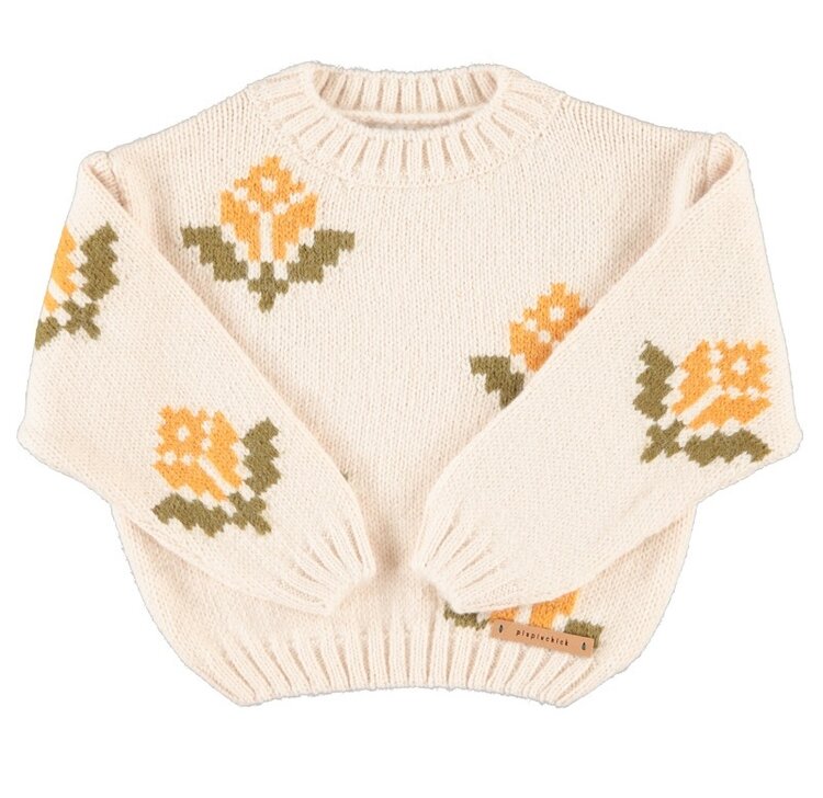Piupiuchick jacquard sweater | ecru w/ flowers