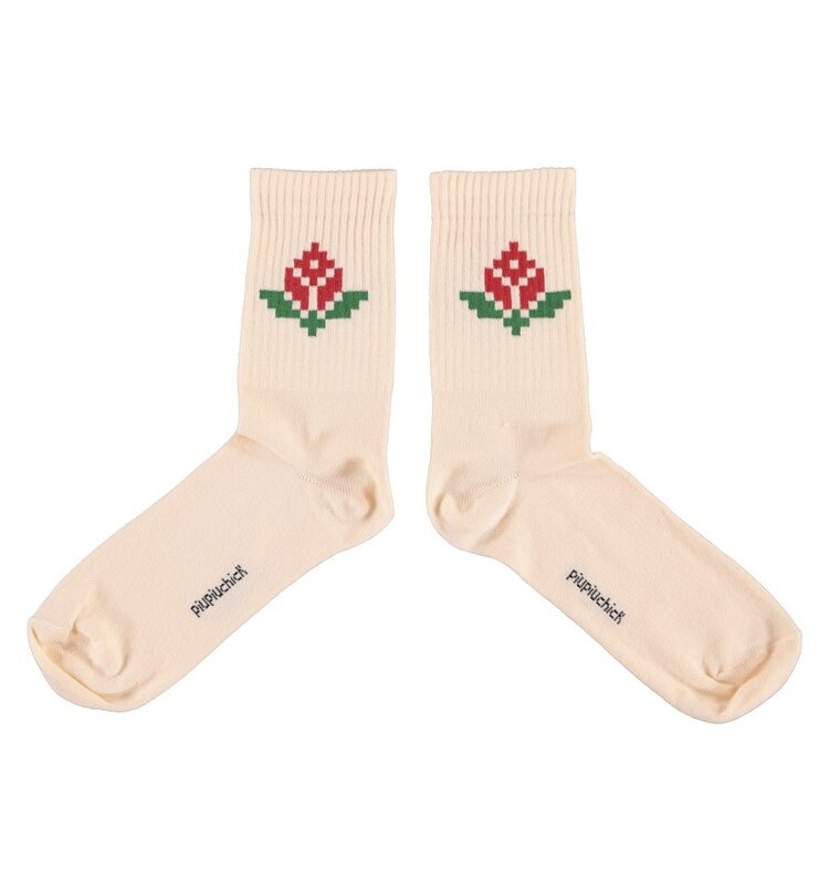 Piupiuchick socks | light pink w/ red flower