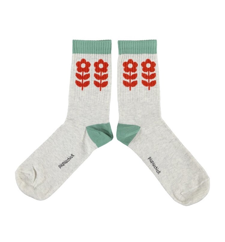 Piupiuchick socks | light gray w/ red flowers