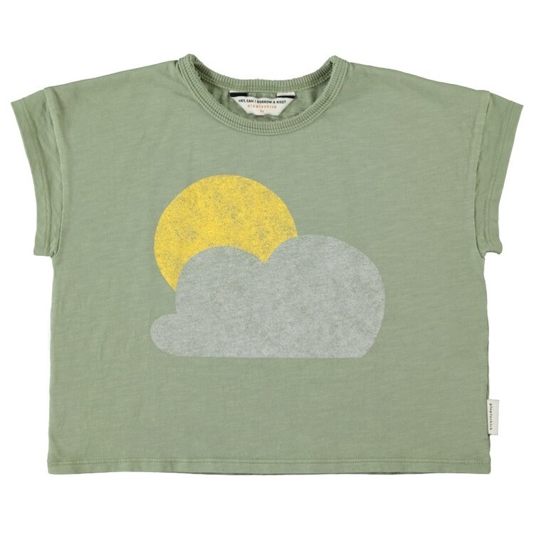 Piupiuchick t'shirt | olive green w/ sun & cloud print