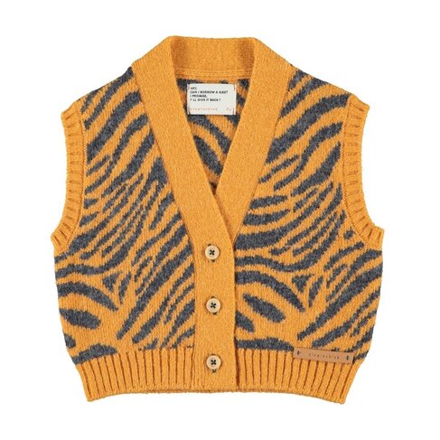 Piupiuchick Knitted waistcoat | orange w/ zebra print