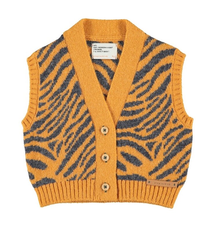 Piupiuchick Knitted waistcoat | orange w/ zebra print