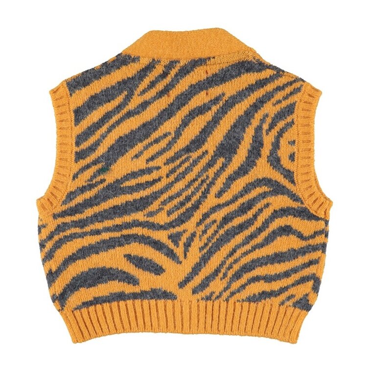Piupiuchick Knitted waistcoat | orange w/ zebra print