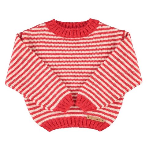 Piupiuchick knitted sweater | ecru & red stripes