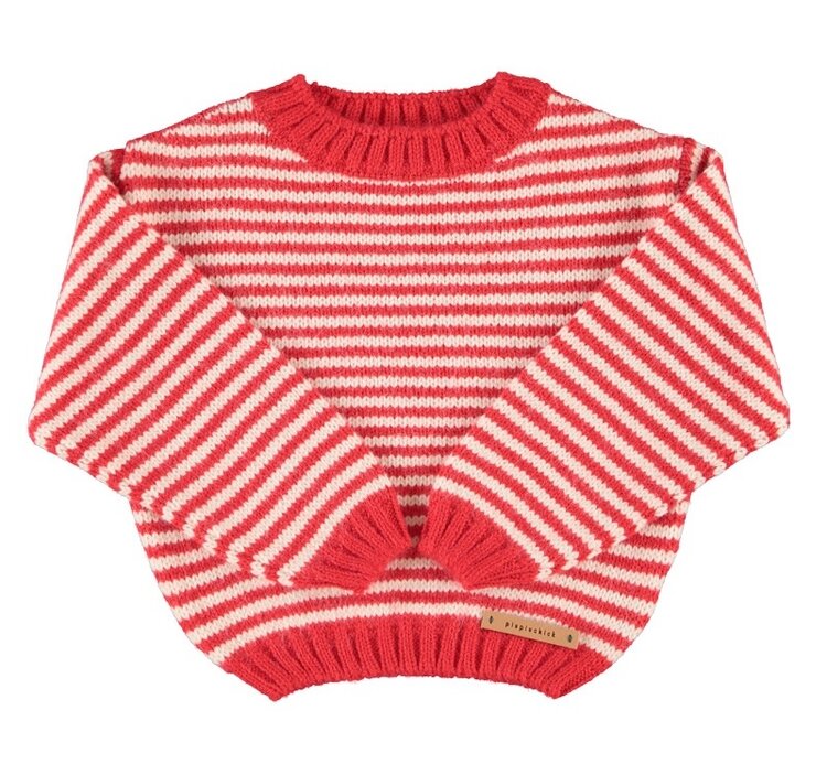Piupiuchick knitted sweater | ecru & red stripes