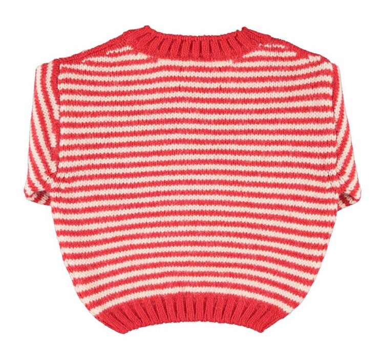 Piupiuchick knitted sweater | ecru & red stripes