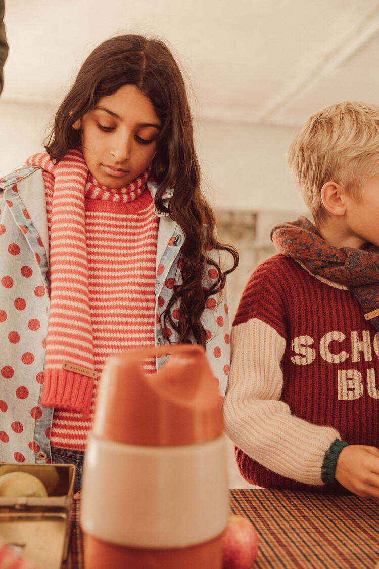 Piupiuchick knitted sweater | ecru & red stripes